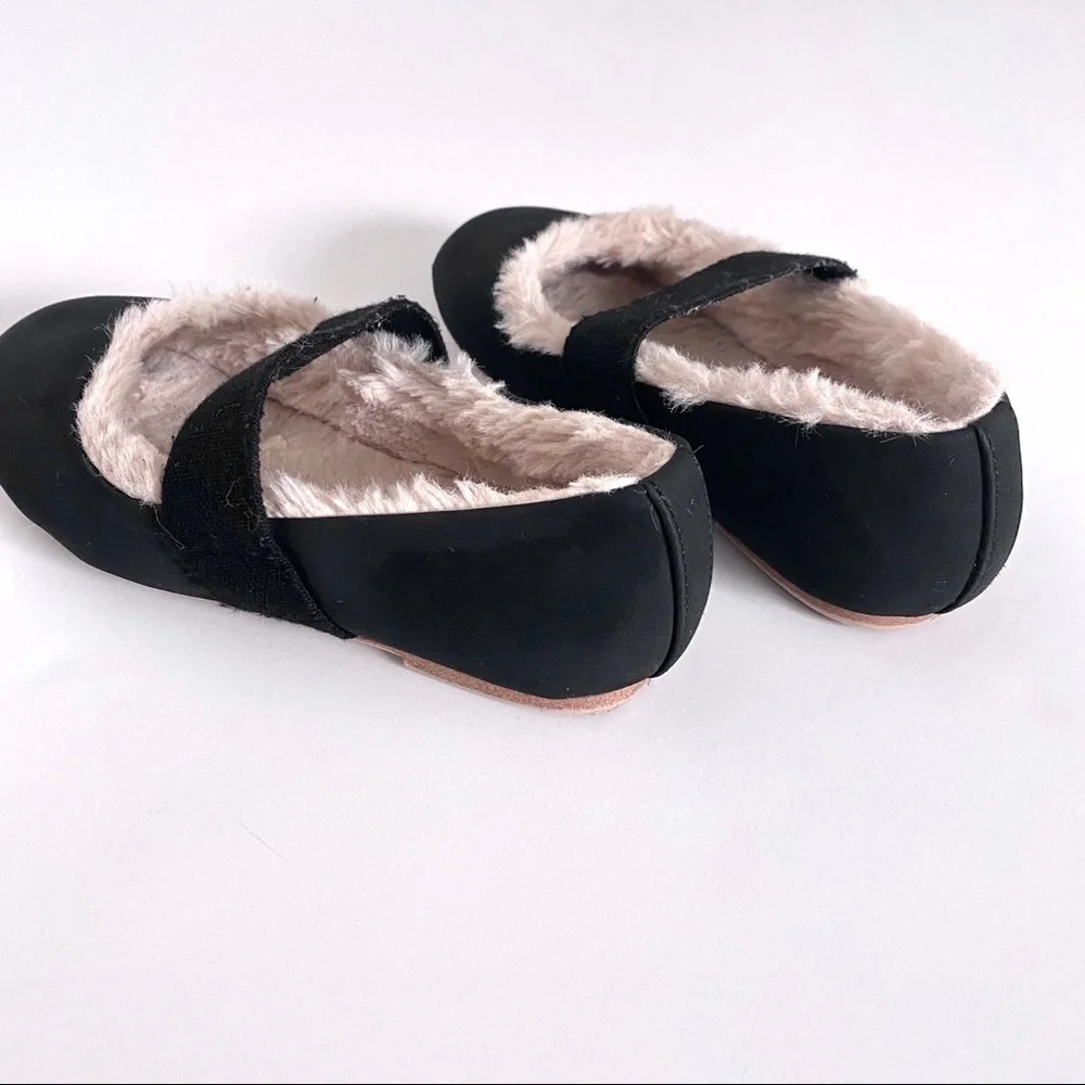 Zara Baby Girl Black Faux Fur Lined Ballet Slippers Cozy Soft Flats
